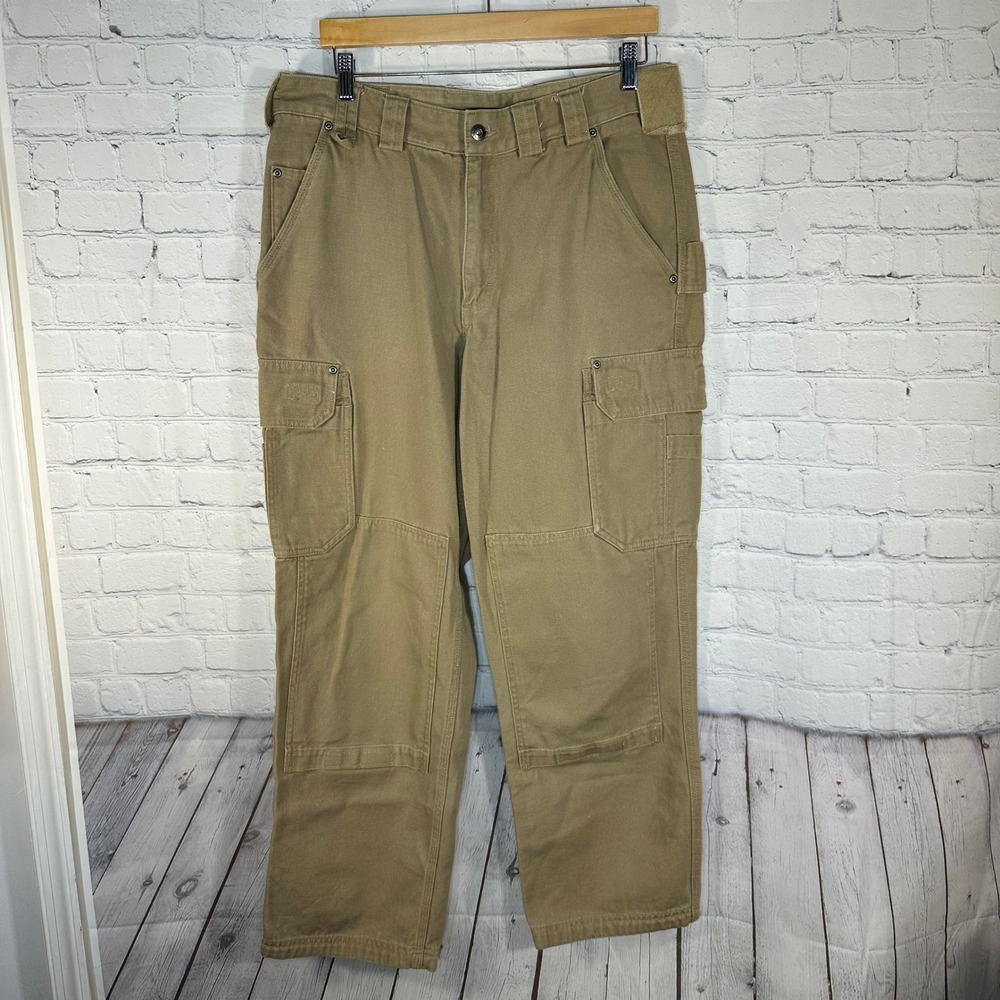 Duluth Trading Co Fire Hose Cargo Work Pants Mens 36x32 Tan Cotton Canvas 18107